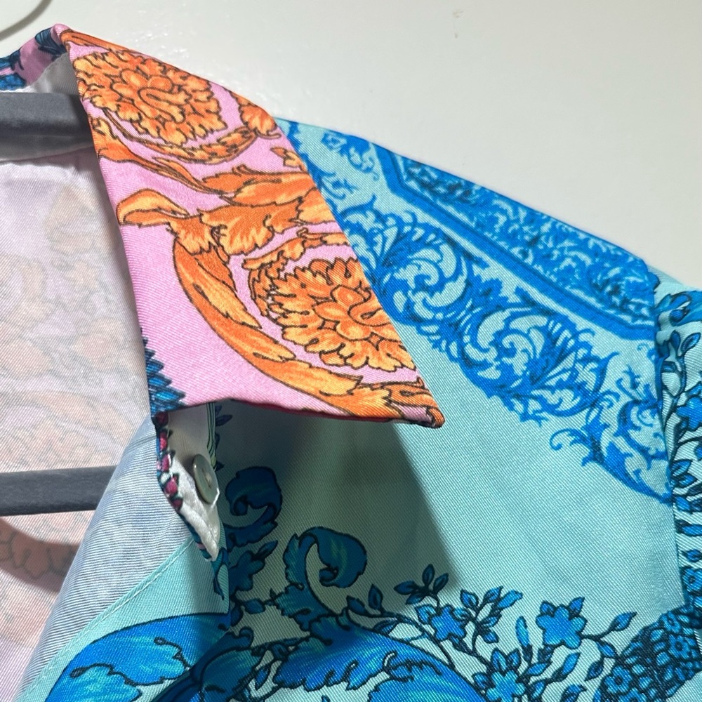 Silky Satin Multi-Colored Button Down Size Medium - image 5